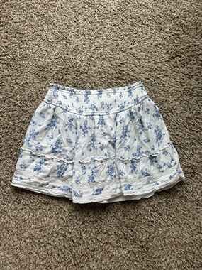 Hollister White Mini Skort with Blue Floral Print
